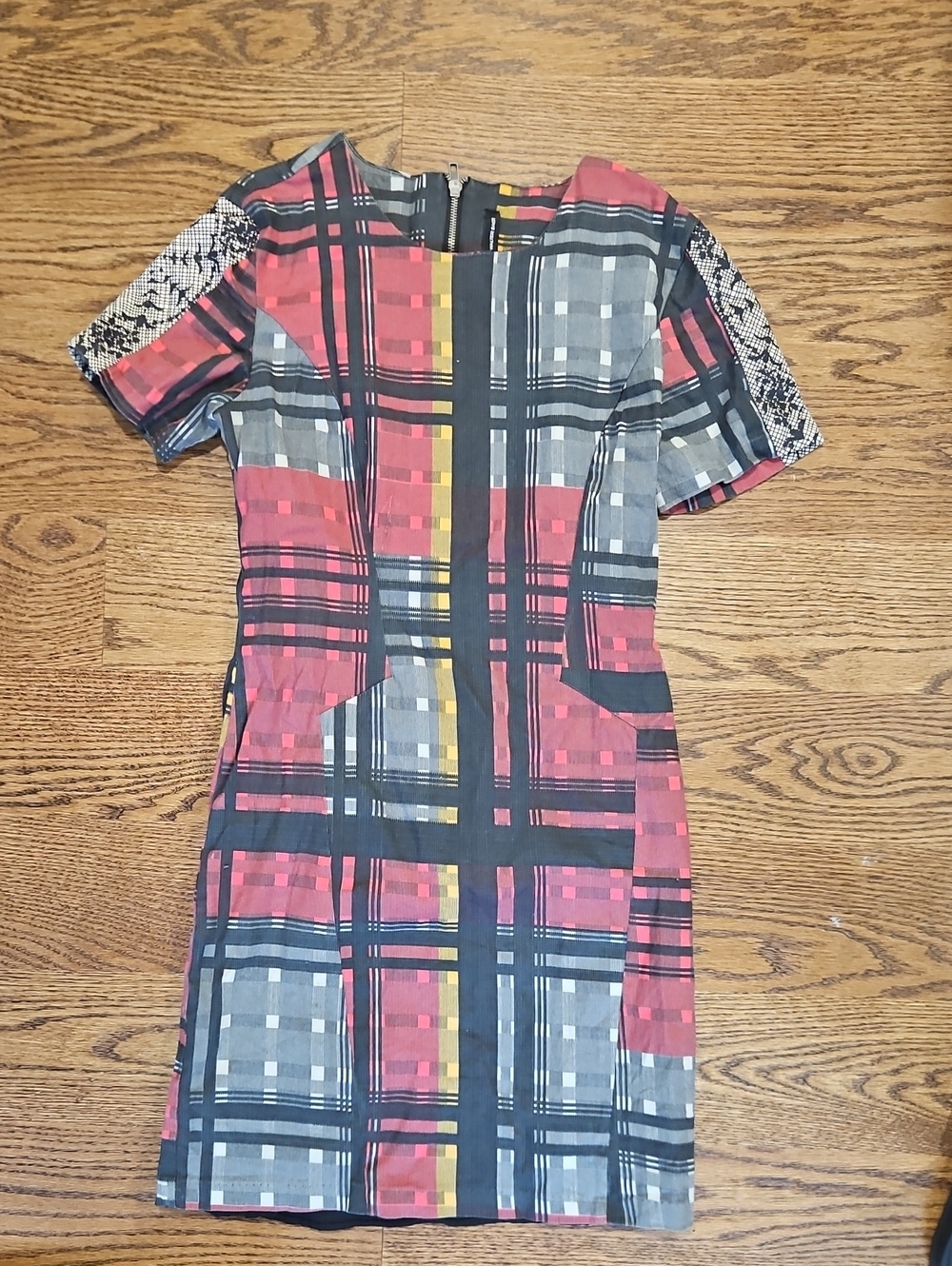 Walter Baker Red, Gray & Yellow Plaid Short Dress